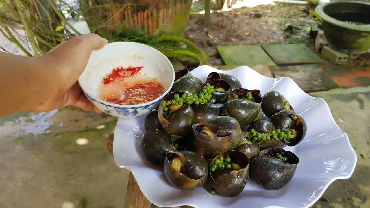 Khám phá đặc sản Ốc bươu nướng tiêu xanh Cần Thơ cực thơm ngon 2