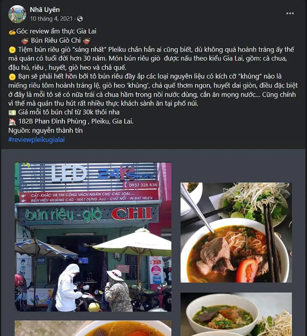B&uacute;n ri&ecirc;u gi&ograve; Chi, qu&aacute;n ăn l&acirc;u đời nổi tiếng tại Pleiku 7