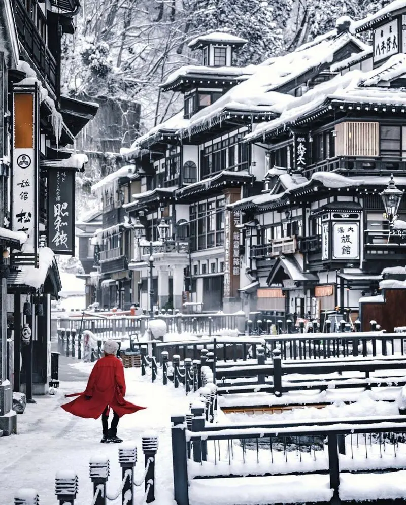 Ginzan Onsen thị trấn suối nước n&oacute;ng cổ t&iacute;ch m&ugrave;a đ&ocirc;ng Nhật Bản 9