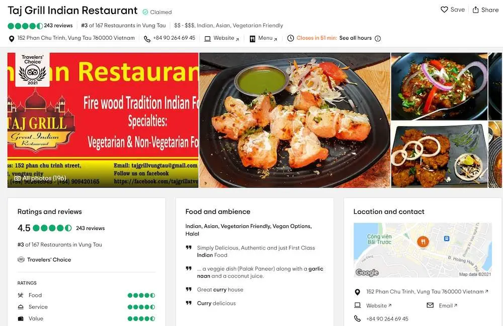 Taj Grill Indian Restaurant – Nhà hàng Ấn Độ được mệnh danh ngon nhất Việt Nam có gì hot 10